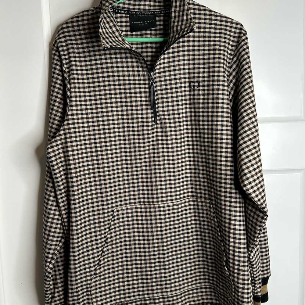 Criminal Damage London Men’s Size Small 1/4 Zip Pullover Plaid Earth tones 2901
